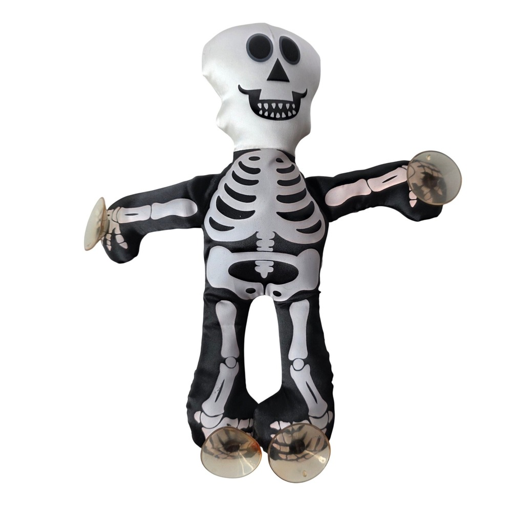 Vtg Skeleton Plush Window Hanger Suction Cup Halloween Decor Black White 90s 80s